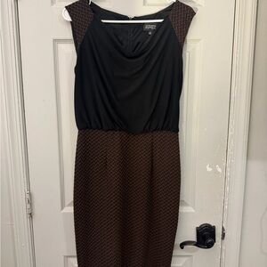 Adrianna Papell Black and Brown Midi Dress